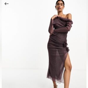 Asos Mesh Sparkle Corsage Dress